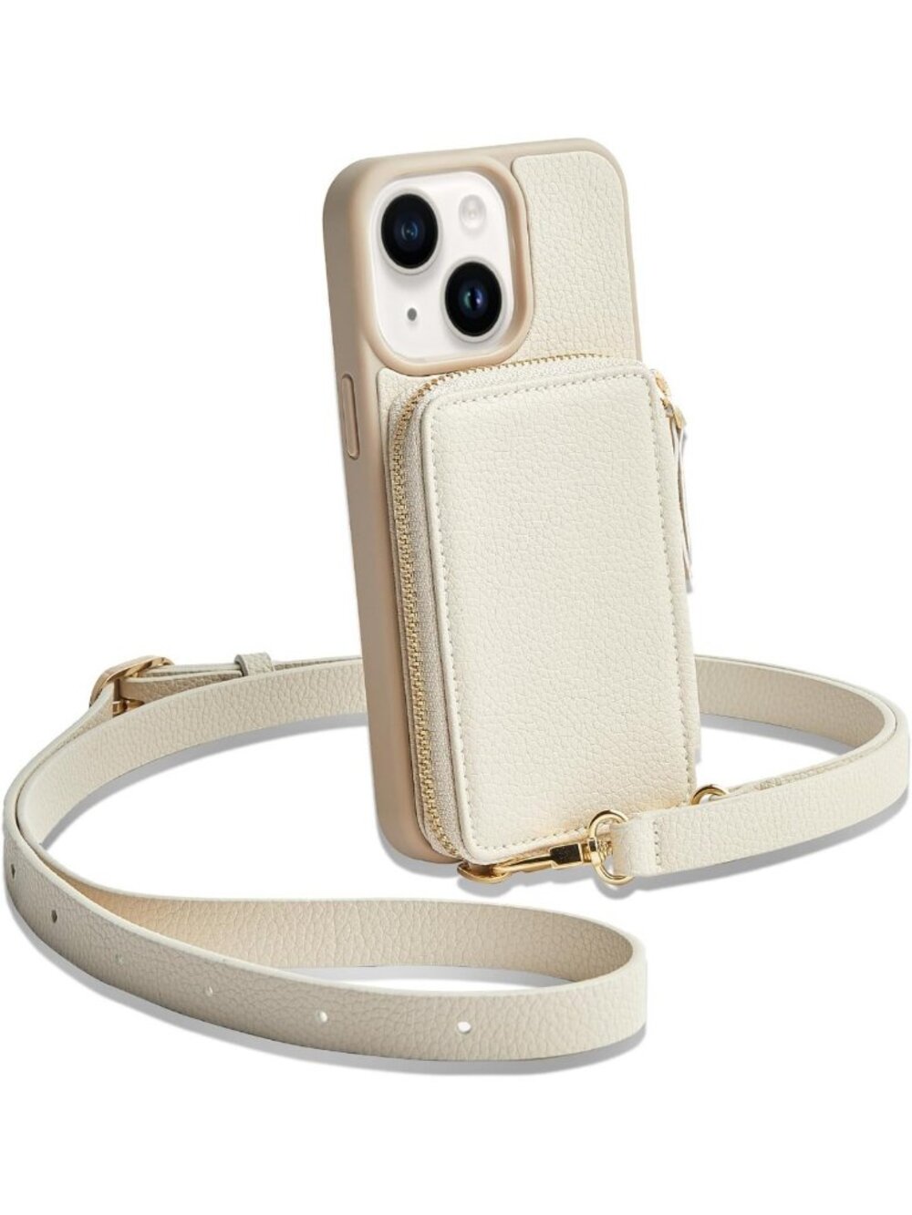 Stylish iPhone 14 Crossbody Wallet Case with RFID Blocking, Zipper & Wrist Strap